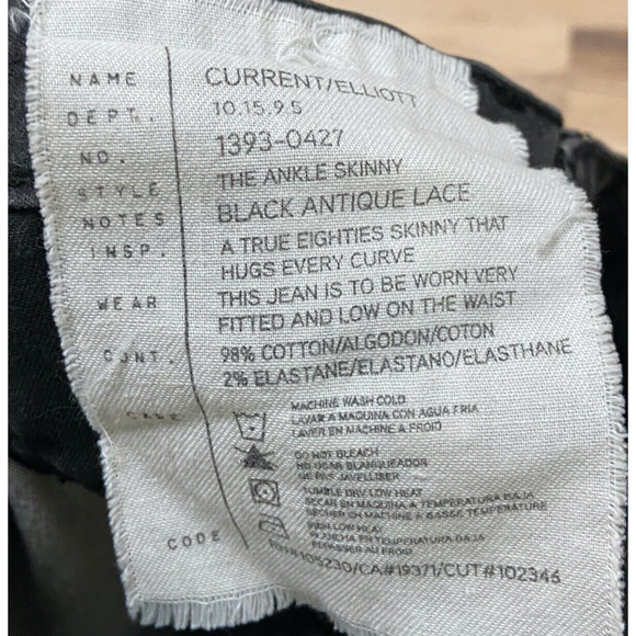 Current Elliot Jeans Womens 26 Skinny Black Lace Stretch Made in USA - Picture 4 of 9